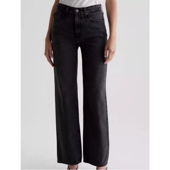 AG Adriano Goldschmied Kora High-Rise Wide Leg Black Denim Jeans Women 24 NWT